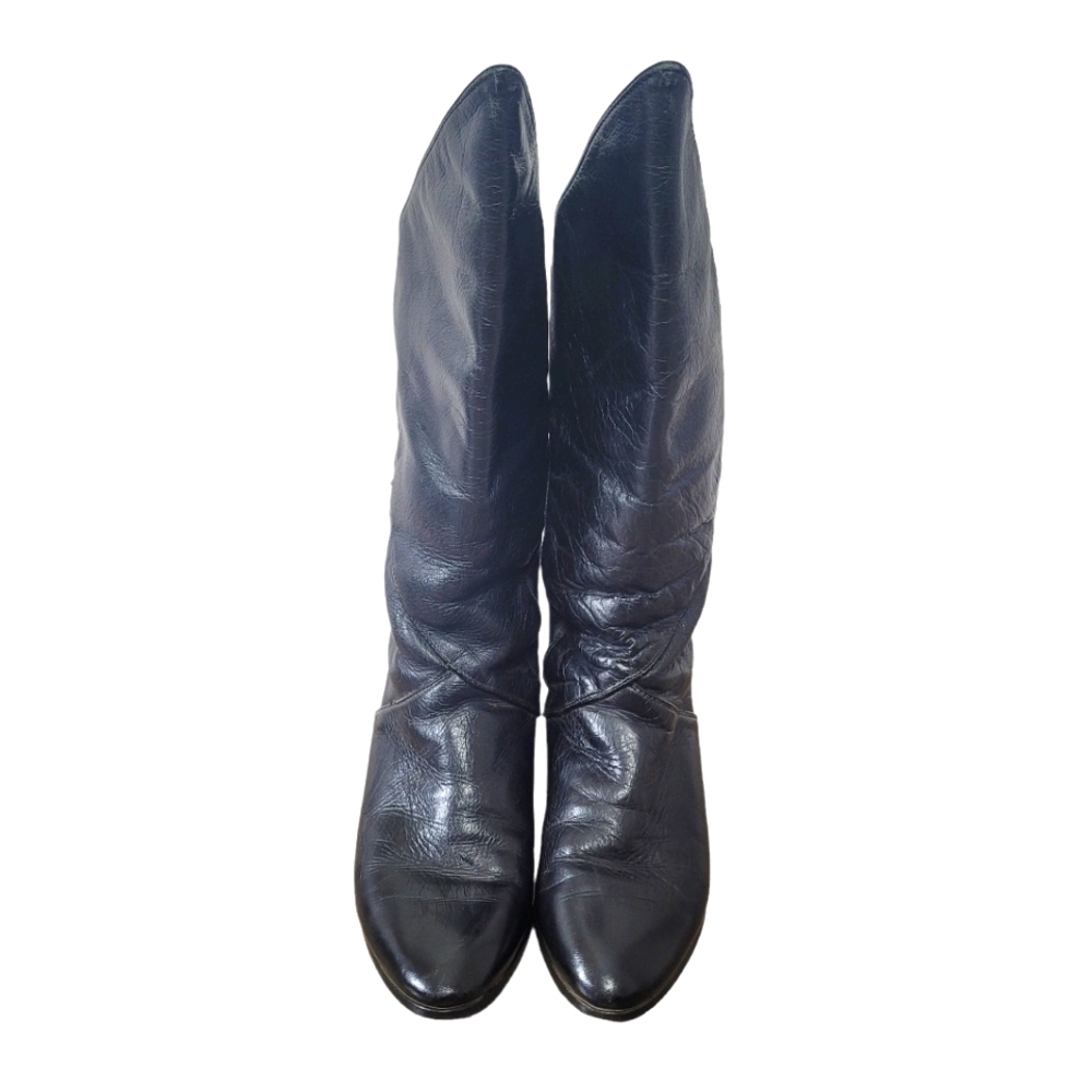 Vintage 80's black genuine leather mid calf boots Size 7 - Picture 6 of 16